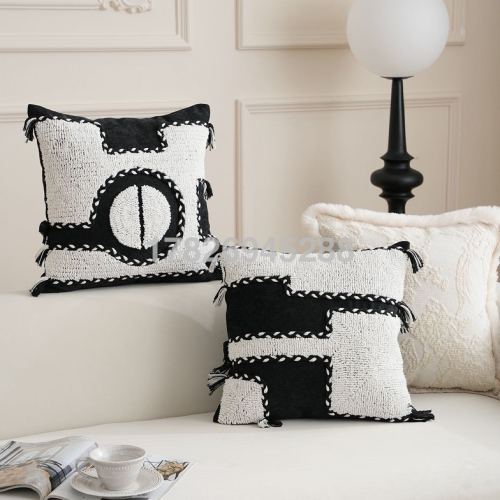 black and white american retro style sofa pillow cases chenille woven home soft cushion cover