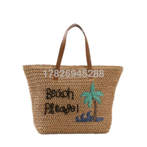 hawaiian style large capacity embroidered straw bag vacation bag shoulder bag