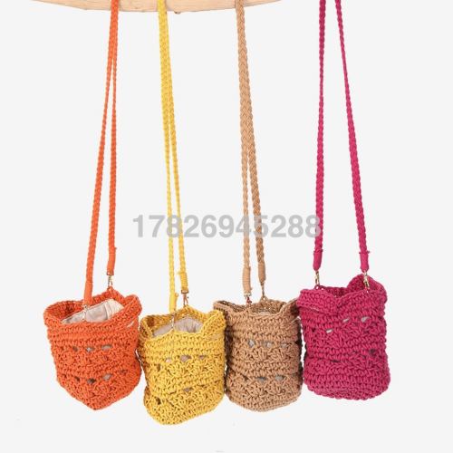 multi-color cotton thread new hollow woven tote women‘s vacation beach bag cute hand bag mobile phone bag