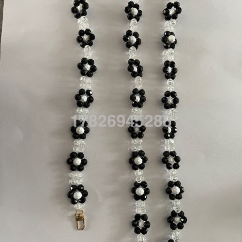 japanese-style hand-woven black and white beaded long crossbody mobile phone rope mobile phone lanyard