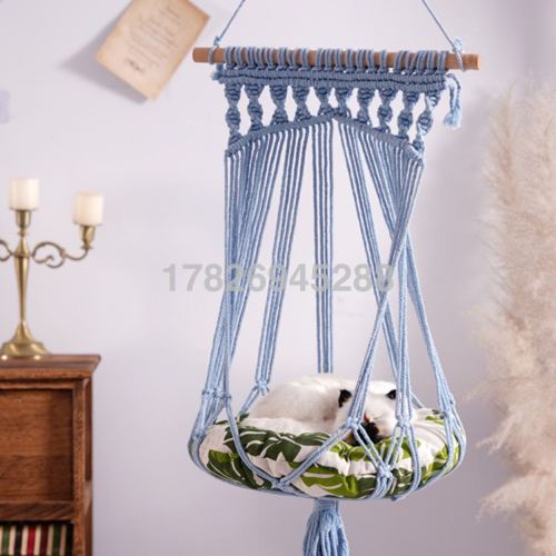 ins handmade woven cat nest hammock basket household pet hanging basket dog cat cage swing net pocket cat toy