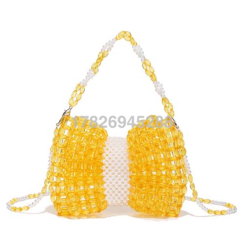 new ladies bow beaded handmade woven hollowed beaded handbag