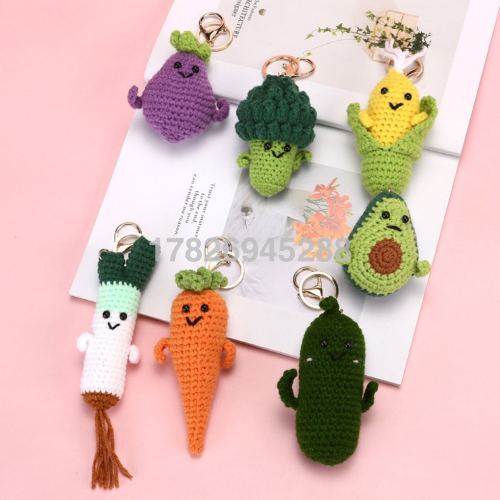 woven vegetable cucumber carrot broccoli eggplant corn green chinese onion avocado finished product pendant keychain