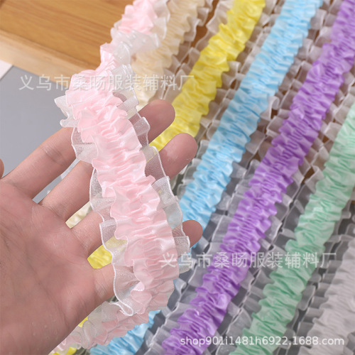 小香风双层弹力雪纱褶皱蕾丝花边手工diy发饰应援扇服饰袖口辅料