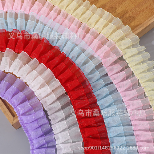 现货4cm双层雪纱打折木耳花边带DIY手工服饰家纺褶皱花边辅料批发