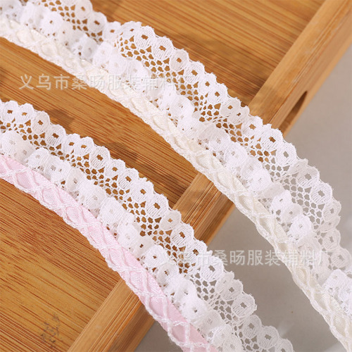 现货双层镂空蕾丝褶皱花边手工diy裙边袖口配饰缩皱木耳花边辅料