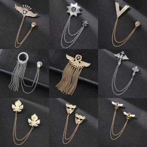 high-end men‘s and women‘s tassel chain with drill brooch collar pin