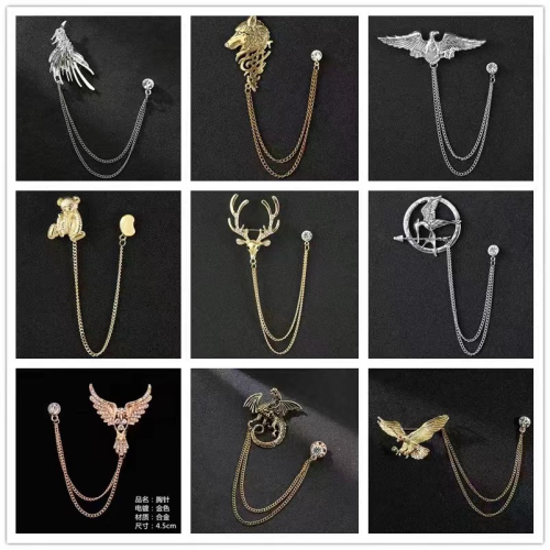 High-End Men‘s Ladies Tassel Chain with Diamond Brooch Collar Pin