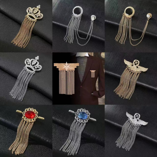 High-End Men‘s and Women‘s Tassel Chain Diamond Brooch Collar Pin