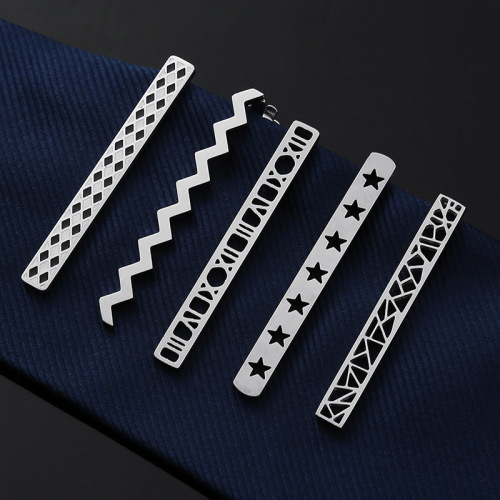 高档商务不锈钢镂空时尚领带夹 不褪色跨境银色轻奢个性钛钢领夹