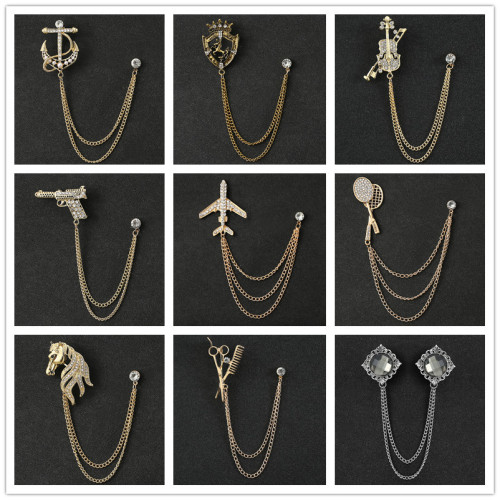 欧美时尚老鹰眼镜男士链条胸针西服配饰个性晚会长外套别针徽章