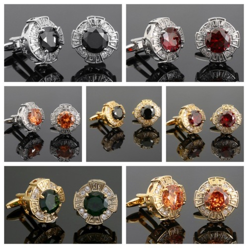 硬朗英伦风圆形男士锆石袖钉 轻奢高级法式衬衫袖口专用水晶袖扣