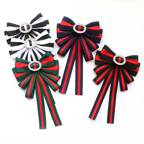 跨境热销款夸张大版条纹水钻蝴蝶结胸针胸花衬衫装饰领结领花配饰