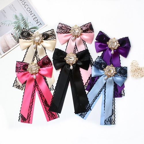 厂家直销布艺蝴蝶结胸针胸花水钻蕾丝领结领花外贸款希音亚马逊