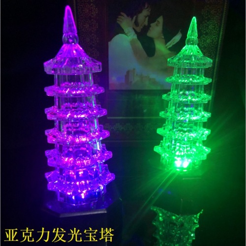 luminous toy gift crystal exquisite pagoda acrylic flash tower square stall night market ferrule decoration wholesale