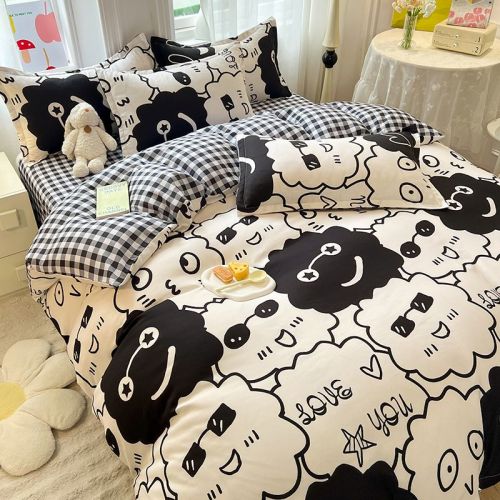 cartoon student dormitory three-piece set single bedding quilt cover double linen four-piece pillowcase two-piece set