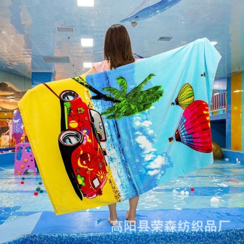 亚马逊外贸卡通全棉沙滩巾吸水速干游泳情侣活性印花浴巾毛巾批发