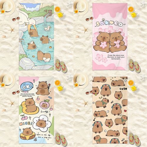 沙滩巾卡皮巴拉沙滩巾可爱水豚君浴巾舒适柔软卡通印花毛巾批发