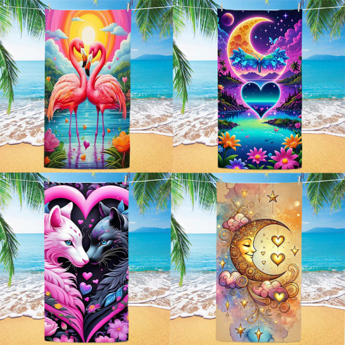 沙滩巾火烈鸟印花沙滩巾亚马逊吸水运动毛巾速干游泳浴巾批发