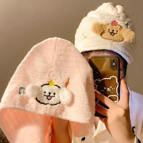 可爱小狗音符干发帽珊瑚绒包头巾速干吸水学生成人家用洗澡浴帽