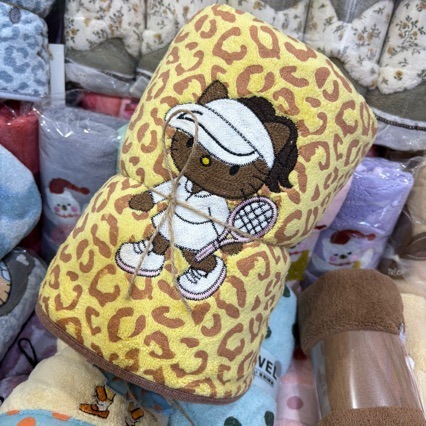 毛巾浴巾豹纹KT毛巾浴巾洗脸洗澡擦手巾卡通猫珊瑚绒吸水柔软