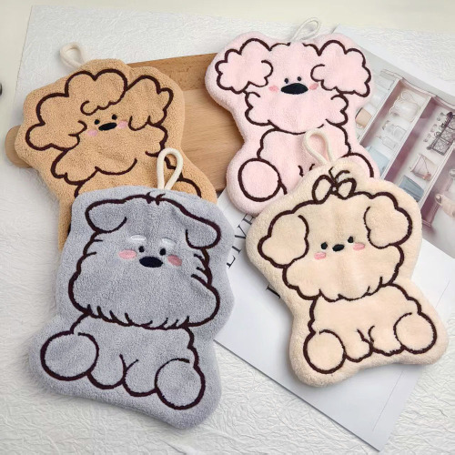 跨境货源线条小狗珊瑚绒擦手巾厂家批发可爱卡通擦手毛巾礼品礼物