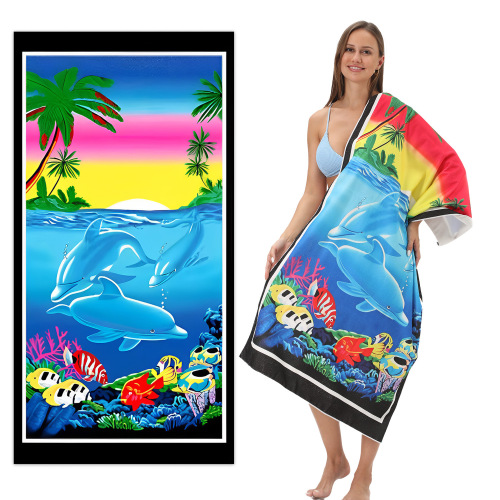 厂家直销现货亚马逊跨境热卖印花吸水速干海边超细纤维沙滩巾浴巾