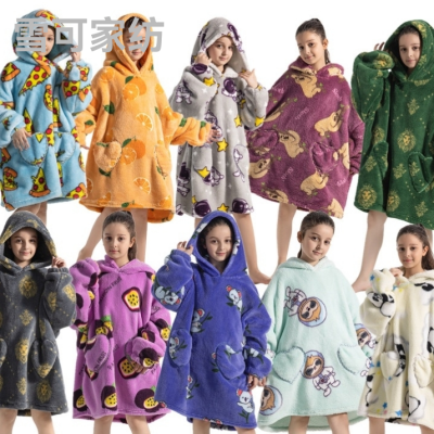 Children's Cold-Proof Clothes Cloak Shu Cotton Velvet Thickened Pajamas Wearable TV Blanket Fruit Pattern 2023 New