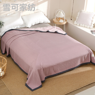Multifunctional Fabric Two-Color Cover Blanket Sofa Blanket One Side Plaid Brushed Cloth One Side Coral Velvet 180*200