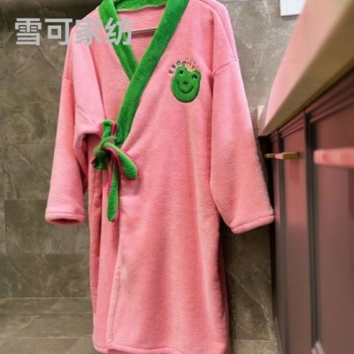 Frog Bathrobe Home Wear Women's Nightgown Pajamas Absorbent Bathrobe Coral Velvet Quick-Drying Wearable Bath Towel New