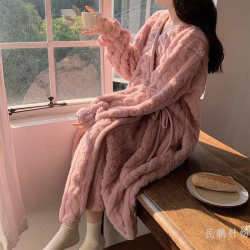 睡袍女款冬季珊瑚绒加厚加绒法兰绒日系甜美浴衣浴袍秋冬款睡衣裙