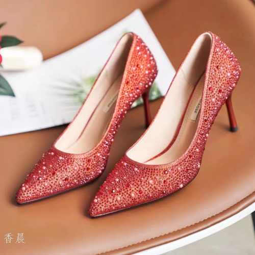 Xiangchen New Gift Box Packaging Wedding Shoes Women‘s Red Crystal High Heel Stiletto Xiuhe Wedding Dress Two-Way Wear Bridal Wedding Shoes