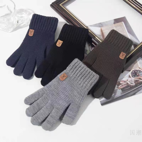 autumn and winter men‘s and women‘s couple‘s korean-style thickened solid color knitted wool keep warm fleece-lined driving and biking gloves