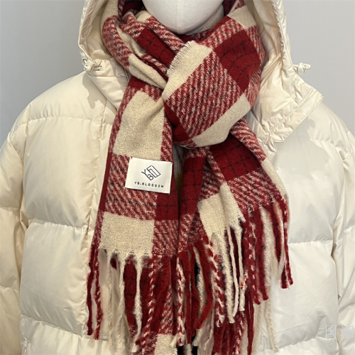 韩系氛围感红色圣诞显白围巾女仿羊绒加厚保暖围脖新年礼物情侣冬