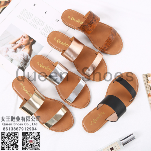 women‘s sandals strap face classic flat trailer summer wear simple female slippers foreign trade large size