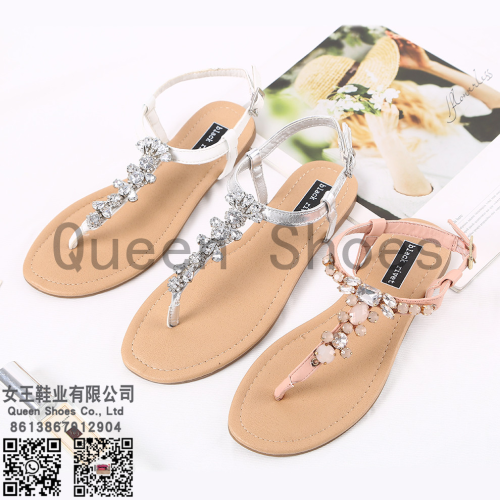 women‘s fashion rhinestone european and american sandals tpr flat bottom flip-flops breathable women‘s sandals flat sandals