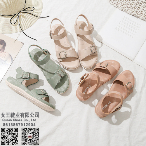 new stylish sandals korean style simple beach flat shoes open toe soft bottom non-slip women‘s sandals with buckle