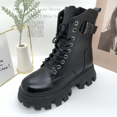 women‘s boots new spring and summer fashion all-matching autumn shoes non-slip round toe vintage boots short chunky heel guangzhou women‘s shoes