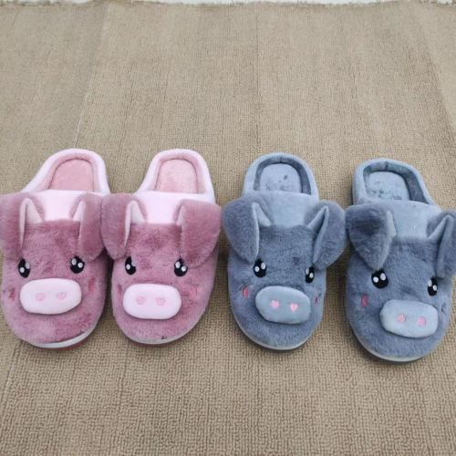 Cute Pig Shape Cartoon Cotton Slippers Plush Autumn and Winter Warm Indoor Slippers Woolen Slipper Couples Cotton Shoes