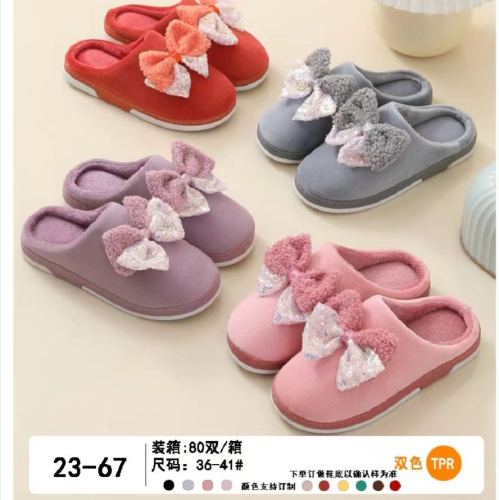 Bow New Cotton Slippers Women‘s Cute Cartoon Non-Slip Indoor Shoes Women‘s Cotton Shoes Wholesale Foreign Trade Slippers