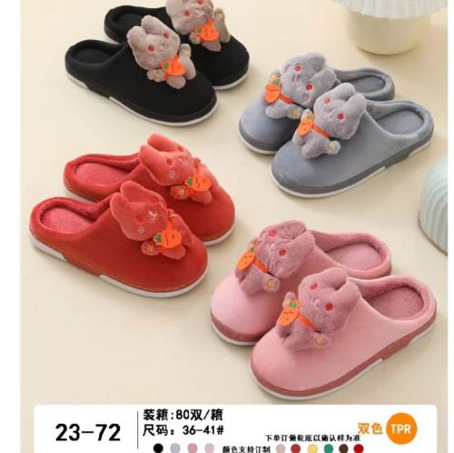 cartoon cotton slippers women‘s autumn and winter cute cartoon indoor fleece-lined warm outer wear thick-soled non-slip confinement shoes