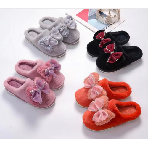 Bow Cartoon Cute Cotton Slippers Women‘s Indoor Non-Slip Bedroom Home Warm Slippers Cotton Slippers