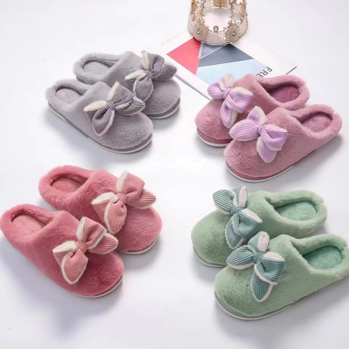 bow cotton slippers shoes foreign trade slippers half-covered heel non-slip winter soft bottom indoor home slippers cotton slippers