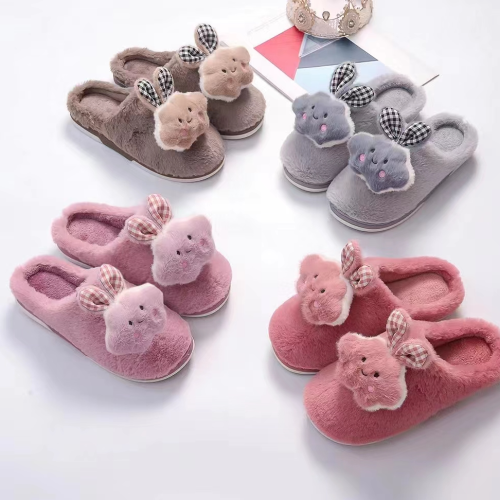 cotton slippers winter new cute rabbit shape non-slip soft warm fur shoes home indoor slippers