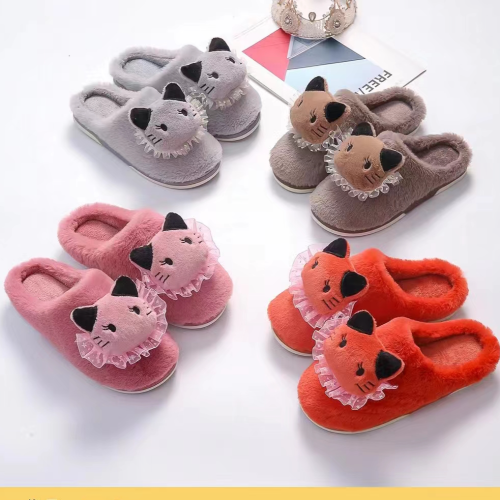 Cartoon Cotton Slippers Female Couple Household Winter Indoor Cute Home Warm Autumn and Winter Protection Slide Confinement Fluffy Cotton Shoes