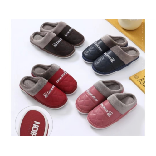 Children‘s Slippers Winter Cotton Slippers for Boys and Girls Baby Indoor PU Leather Surface Waterproof children‘s Home Slippers