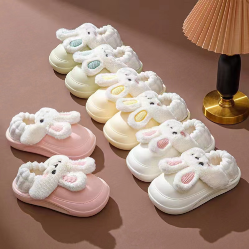 Removable Rabbit Cotton Slippers Winter Thick Bottom and Warm Keeping Cotton Shoes Home Non-Slip Water-Proof Bag Heel Cotton Slippers Can Be Wholesale
