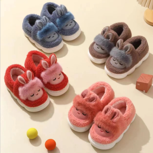 Children‘s Cotton Slippers Winter Boys Fluffy Slippers Girls Baby‘s Bag Heel Cotton Shoes Warm Home Indoor Shoes