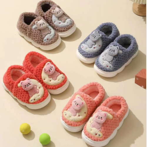 Children‘s Bags Heel Cotton Shoes Winter Boys Fluffy Slippers Baby Girl Warm Parent-Child Home Indoor Shoes Foreign Trade