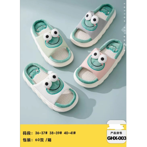 cute frog home linen slippers four seasons men and women couple indoor home non-slip platform slippers